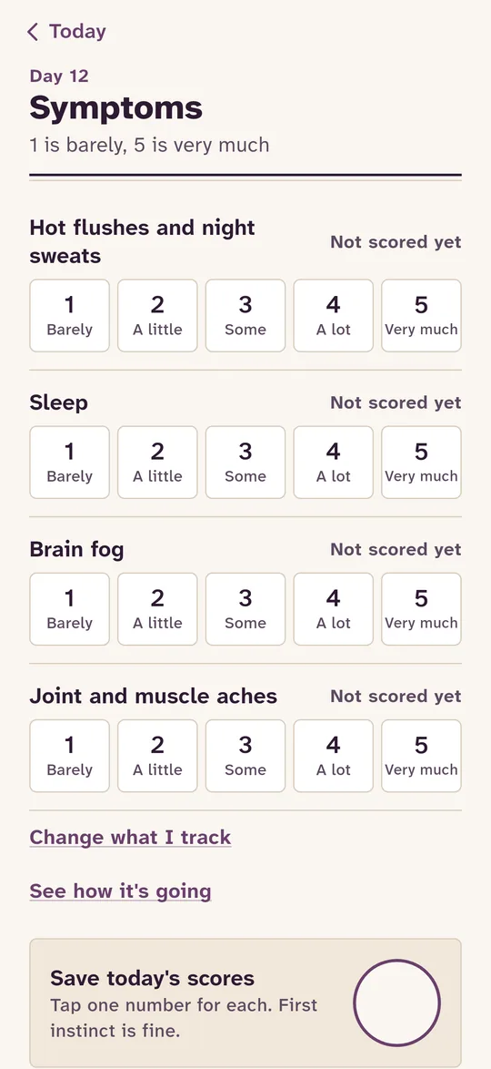Scoring symptoms from 1 to 5
