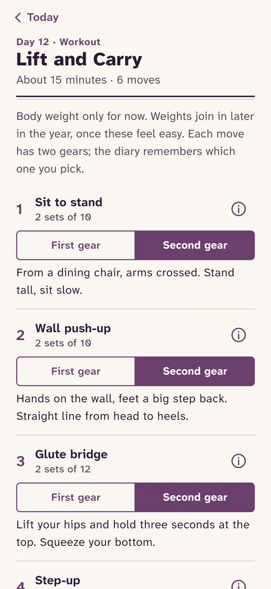 A workout of six moves